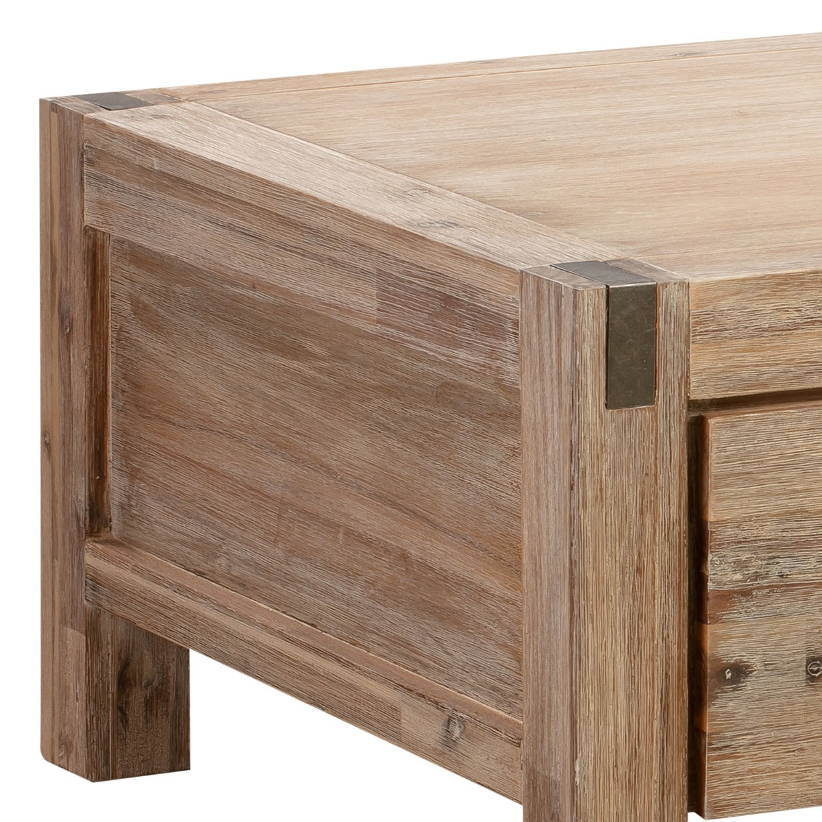 Coffee Table Solid Acacia Wood & Veneer Frame 2 Drawers Storage Oak Colour - Cosy Abode