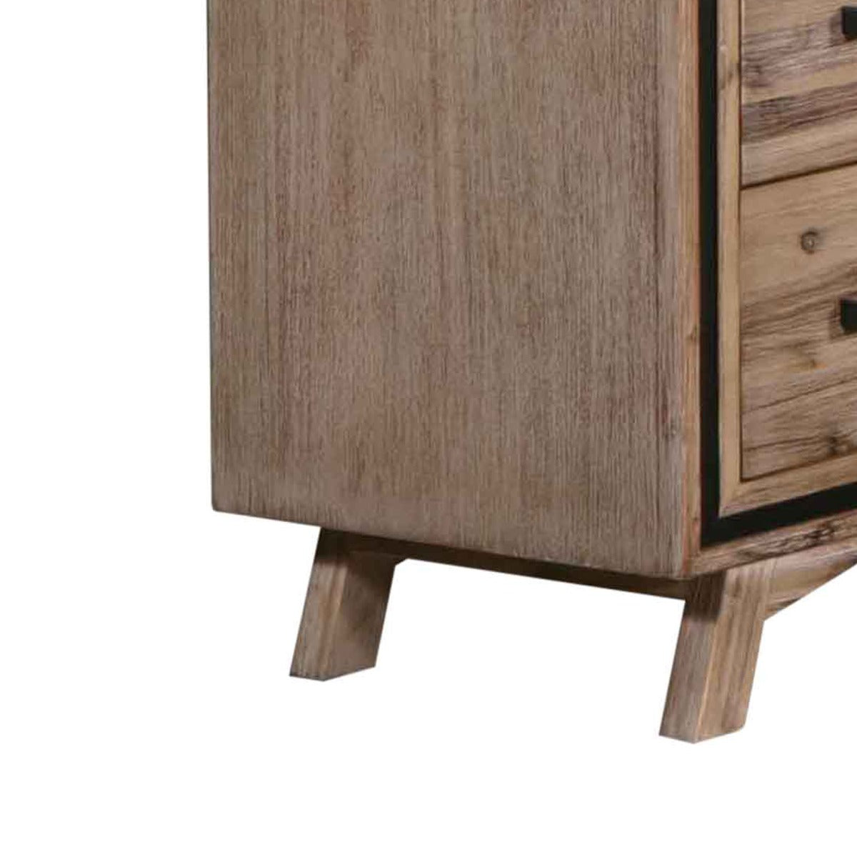 Tallboy with 5 Storage Drawers Solid Acacia Wooden Frame in Silver Brush Colour - Cosy Abode