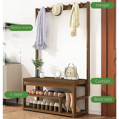 100cm Hallway Bench Coat Rack Stand Multifunctional Hall Shelf Entryway - Cosy Abode