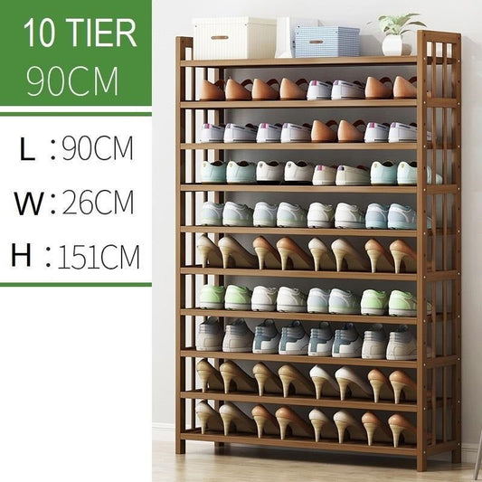 10 Tier Tower Bamboo Wooden Shoe Rack Corner Shelf Stand Storage Organizer - Cosy Abode