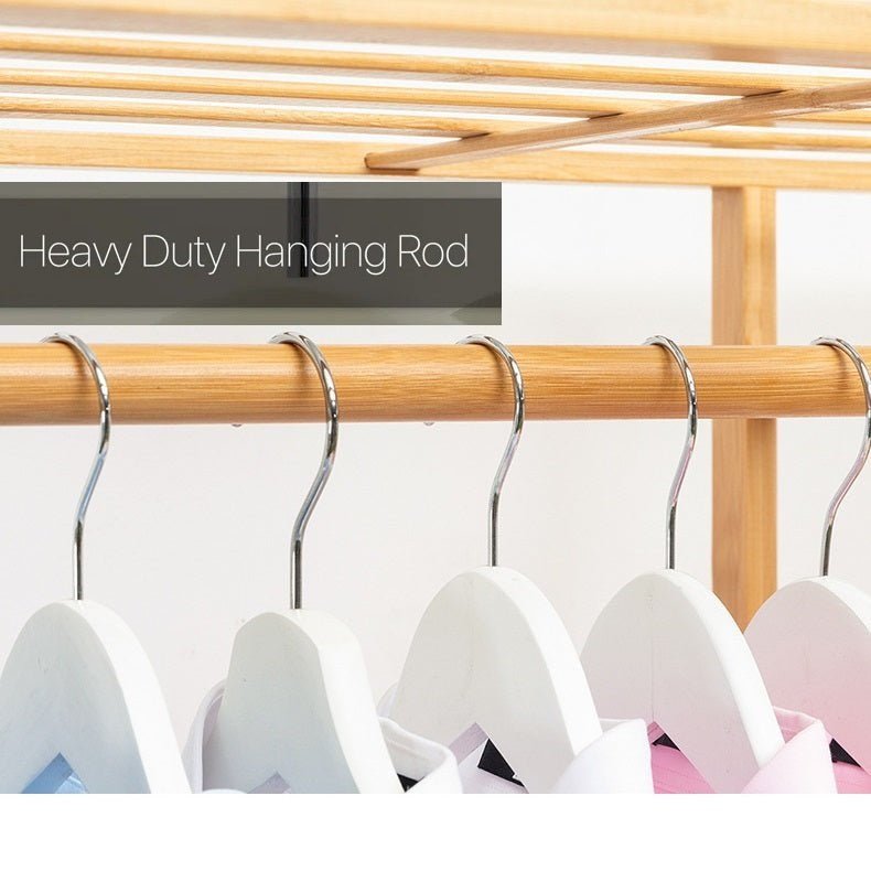 120cm Width Bamboo Clothes Rack Garment Closet Storage Organizer Hanging Rail Shelf Fabric Dustproof Cover - Cosy Abode