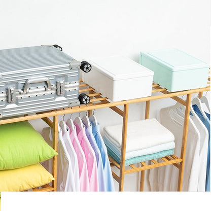 120cm Width Bamboo Clothes Rack Garment Closet Storage Organizer Hanging Rail Shelf Fabric Dustproof Cover - Cosy Abode
