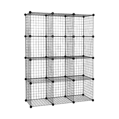 12 Cube Wire Grid Organiser Bookcase Storage Cabinet Wardrobe Closet Black - Cosy Abode