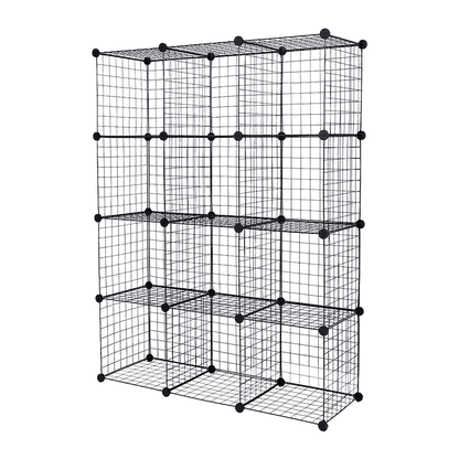 12 Cube Wire Grid Organiser Bookcase Storage Cabinet Wardrobe Closet Black - Cosy Abode