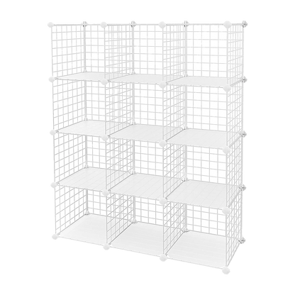 12 Cube Wire Grid Organiser Bookcase Storage Cabinet Wardrobe Closet White - Cosy Abode