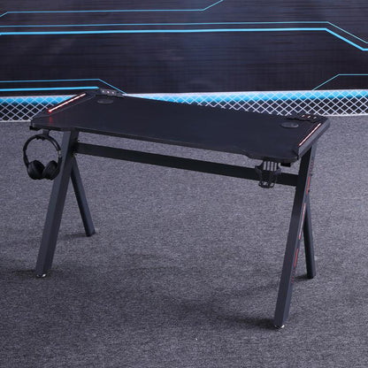 140cm RGB Gaming Desk Home Office Carbon Fiber Led Lights Game Racer Computer PC Table Y-Shaped Black - Cosy Abode