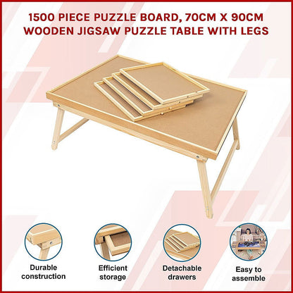 1500 Piece Puzzle Board, 70cm x 90cm Wooden Jigsaw Puzzle Table with Legs - Cosy Abode