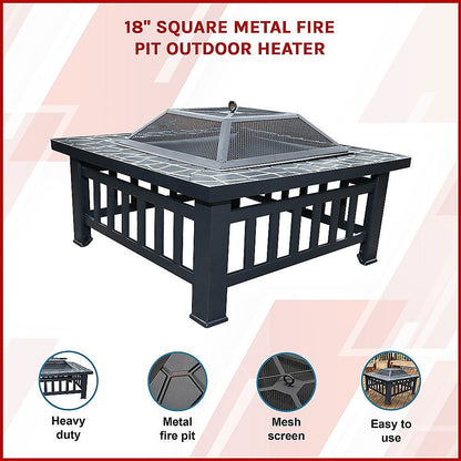 18" Square Metal Fire Pit Outdoor Heater - Cosy Abode