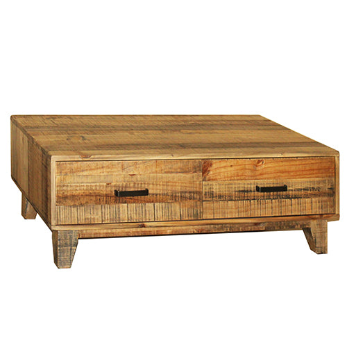 Coffee Table Wooden Frame 2 Drawers Storage in Light Brown Colour - Cosy Abode