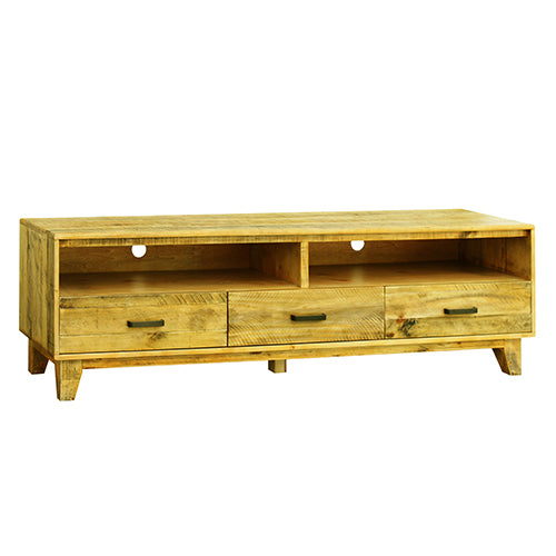 TV Cabinet with 3 Storage Drawers with Shelf in Wooden Entertainment Unit in Light Brown Colour - Cosy Abode