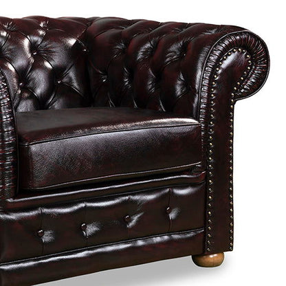 1 Seater Genuine Leather Studded Sofa - Brown - Cosy Abode