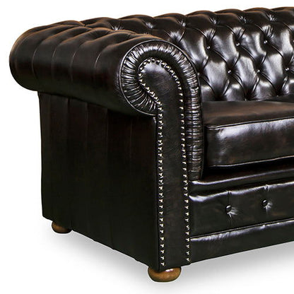 1 Seater Genuine Leather Studded Sofa - Brown - Cosy Abode