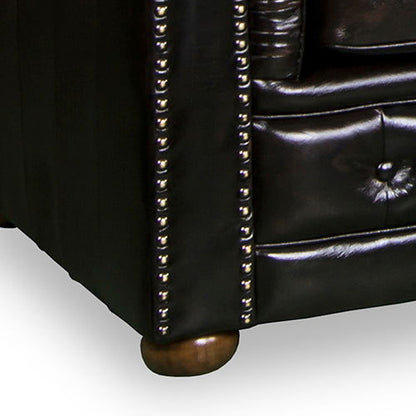1 Seater Genuine Leather Studded Sofa - Brown - Cosy Abode