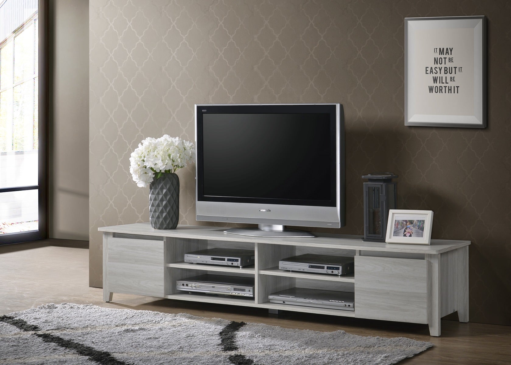TV Stand Entertainment Unit 180cm In White Oak - Cosy Abode