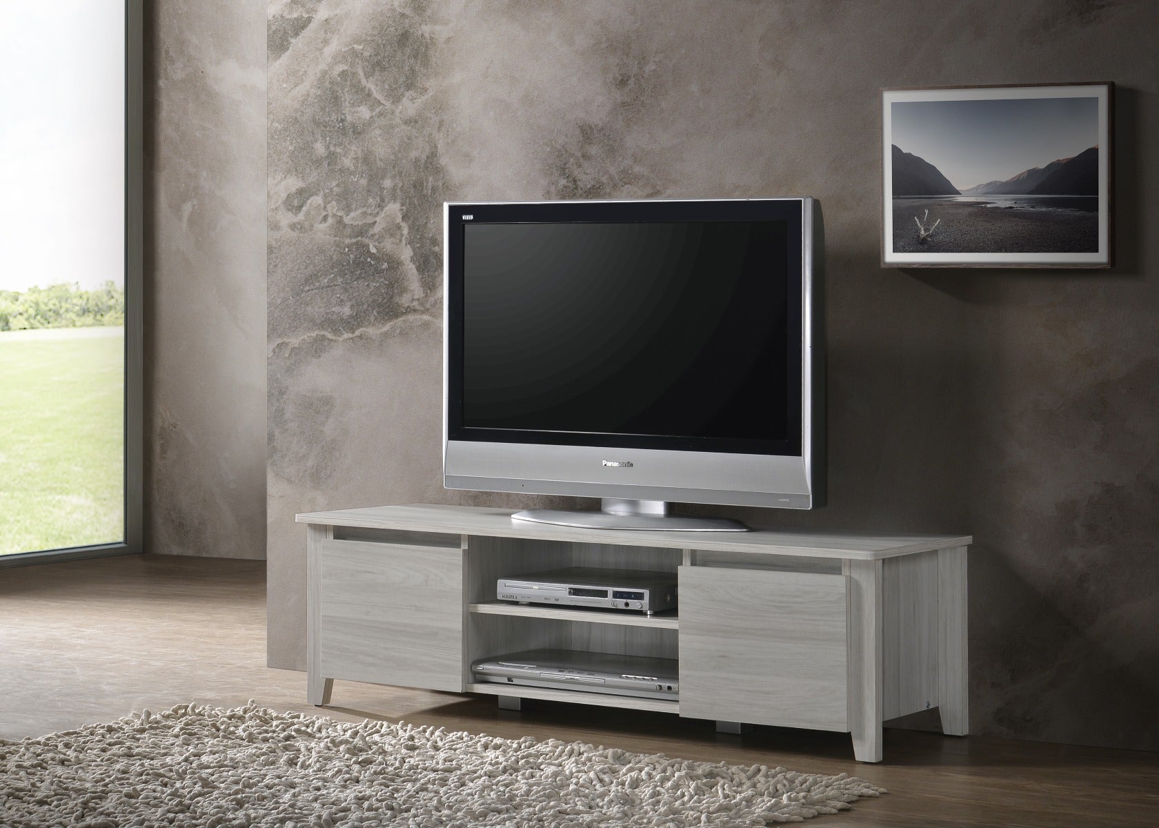 TV Stand Entertainment Unit 120cm In White Oak - Cosy Abode