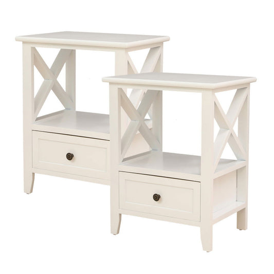 2-tier Bedside Table with Storage Drawer 2 PC Rustic White - Cosy Abode