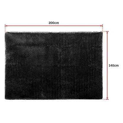 200x140cm Floor Rugs Large Shaggy Rug Area Carpet Bedroom Living Room Mat - Black - Cosy Abode