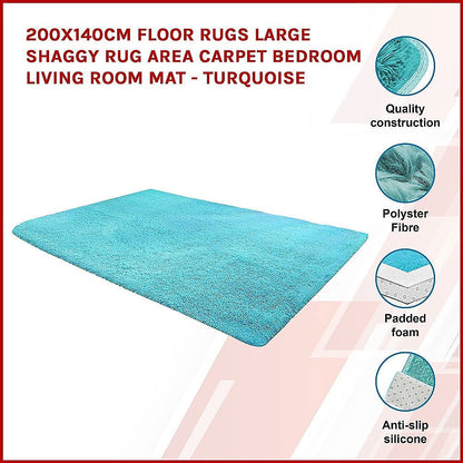 200x140cm Floor Rugs Large Shaggy Rug Area Carpet Bedroom Living Room Mat - Turquoise - Cosy Abode