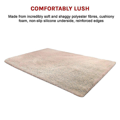 230x200cm Floor Rugs Large Shaggy Rug Area Carpet Bedroom Living Room Mat - Beige - Cosy Abode