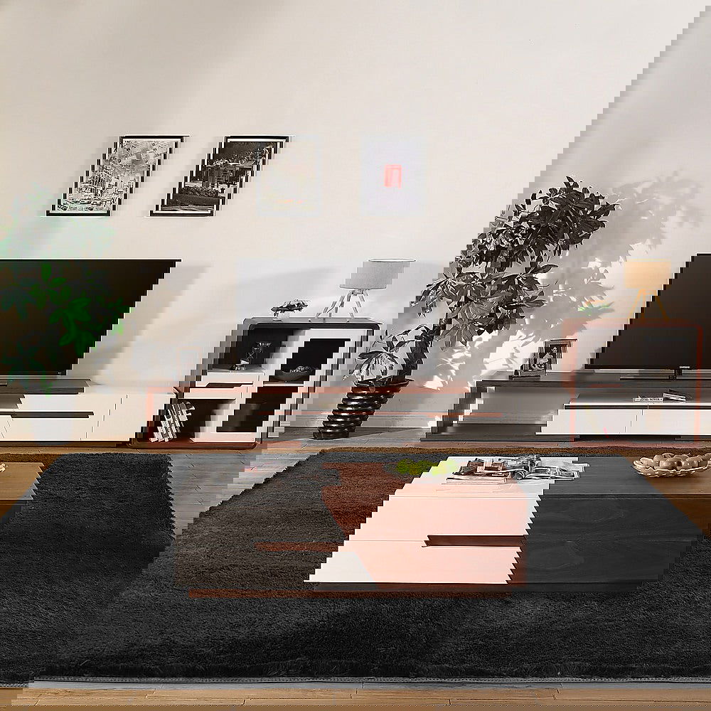 230x200cm Floor Rugs Large Shaggy Rug Area Carpet Bedroom Living Room Mat - Black - Cosy Abode