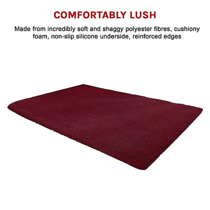 230x200cm Floor Rugs Large Shaggy Rug Area Carpet Bedroom Living Room Mat - Burgundy - Cosy Abode