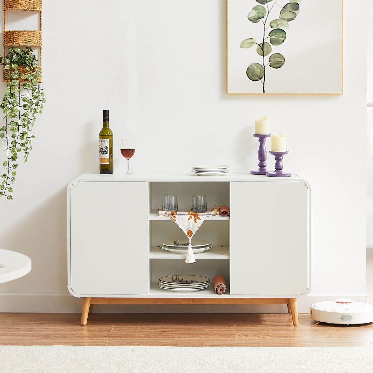 Merlin White Modern Retro Sideboard Buffet Table - Cosy Abode