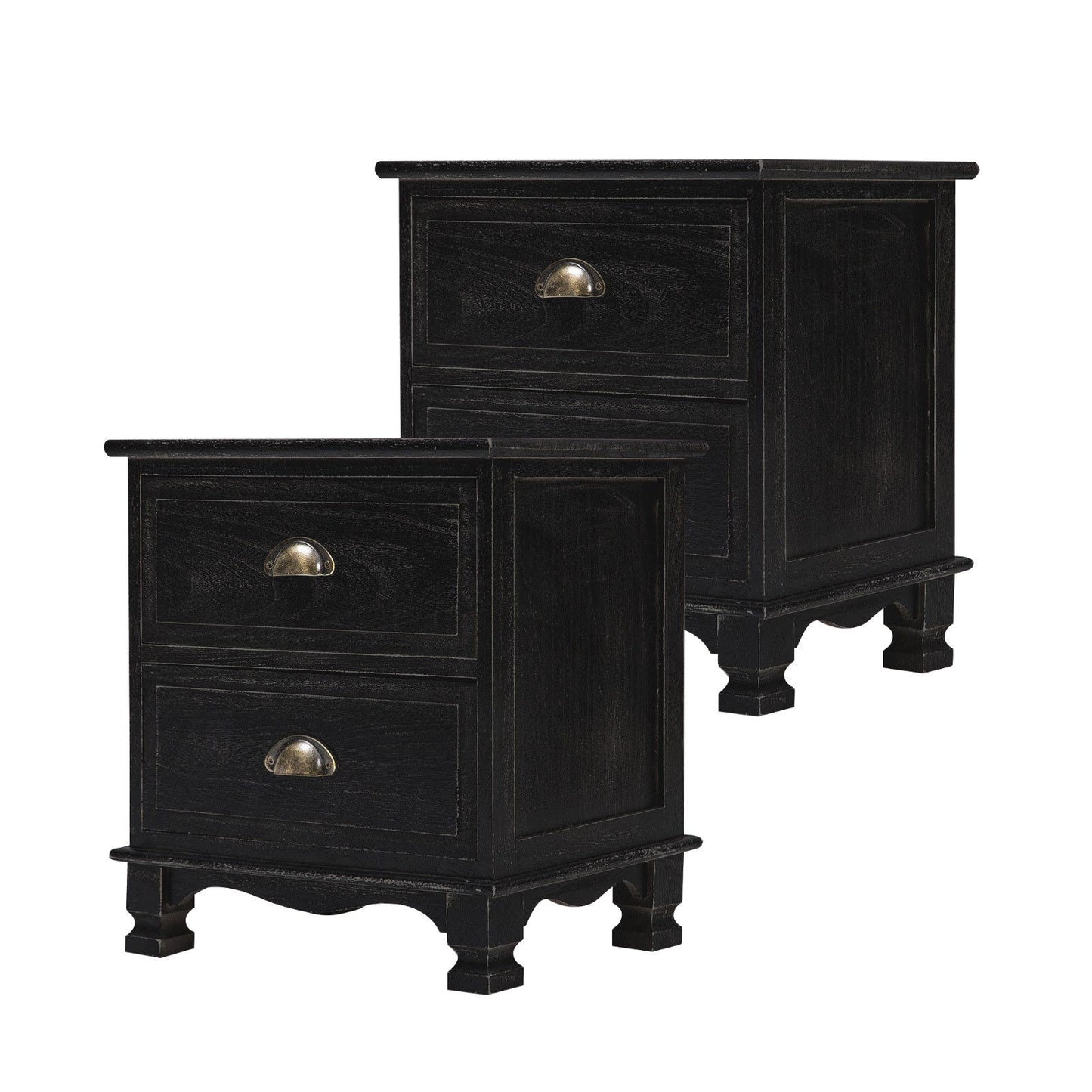 2X Bedside Table 2 Drawer Vintage Side Table Storage Cabinet Bedroom LYDIA BLACK - Cosy Abode