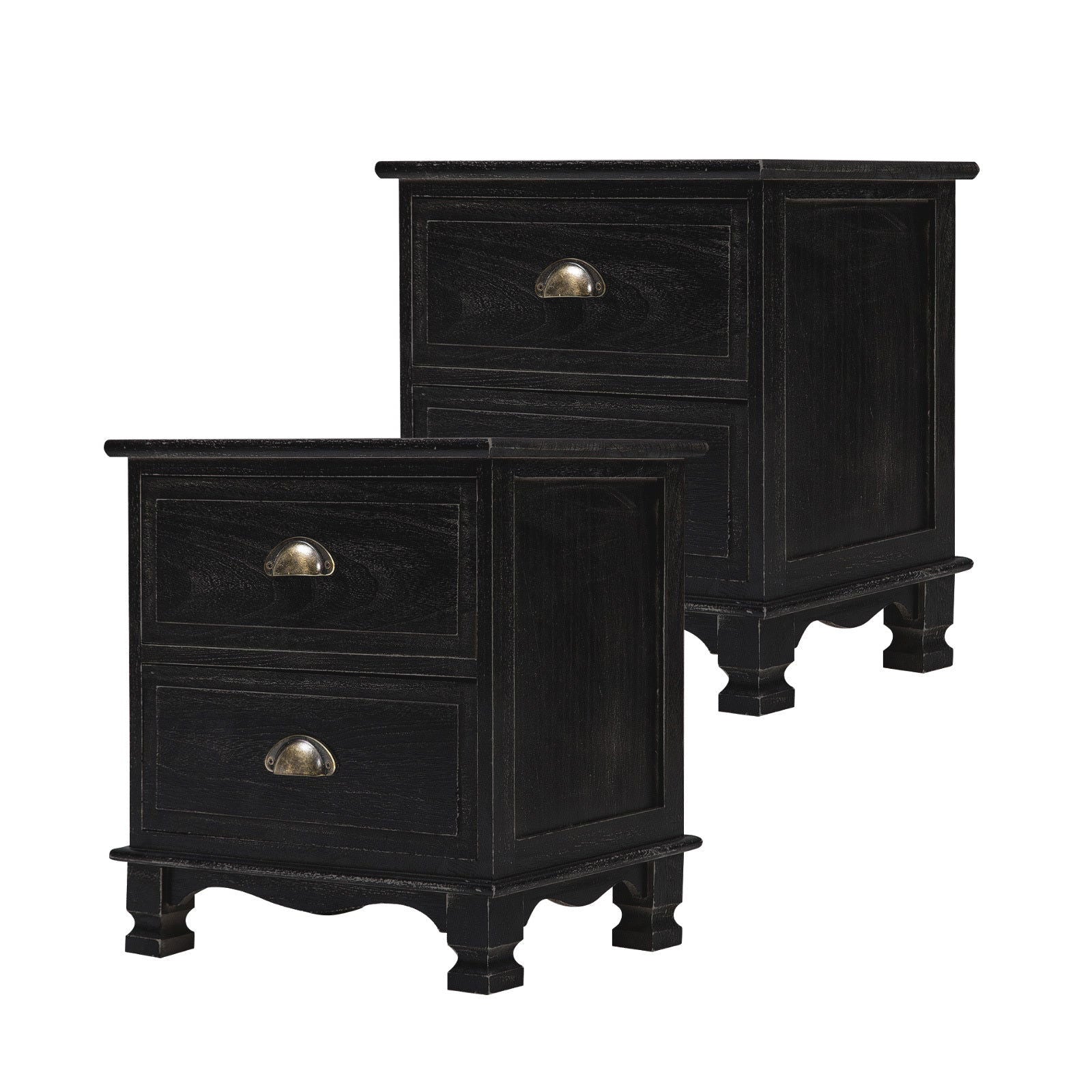 2X Bedside Table 2 Drawer Vintage Side Table Storage Cabinet Bedroom LYDIA BLACK - Cosy Abode