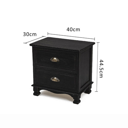 2X Bedside Table 2 Drawer Vintage Side Table Storage Cabinet Bedroom LYDIA BLACK - Cosy Abode