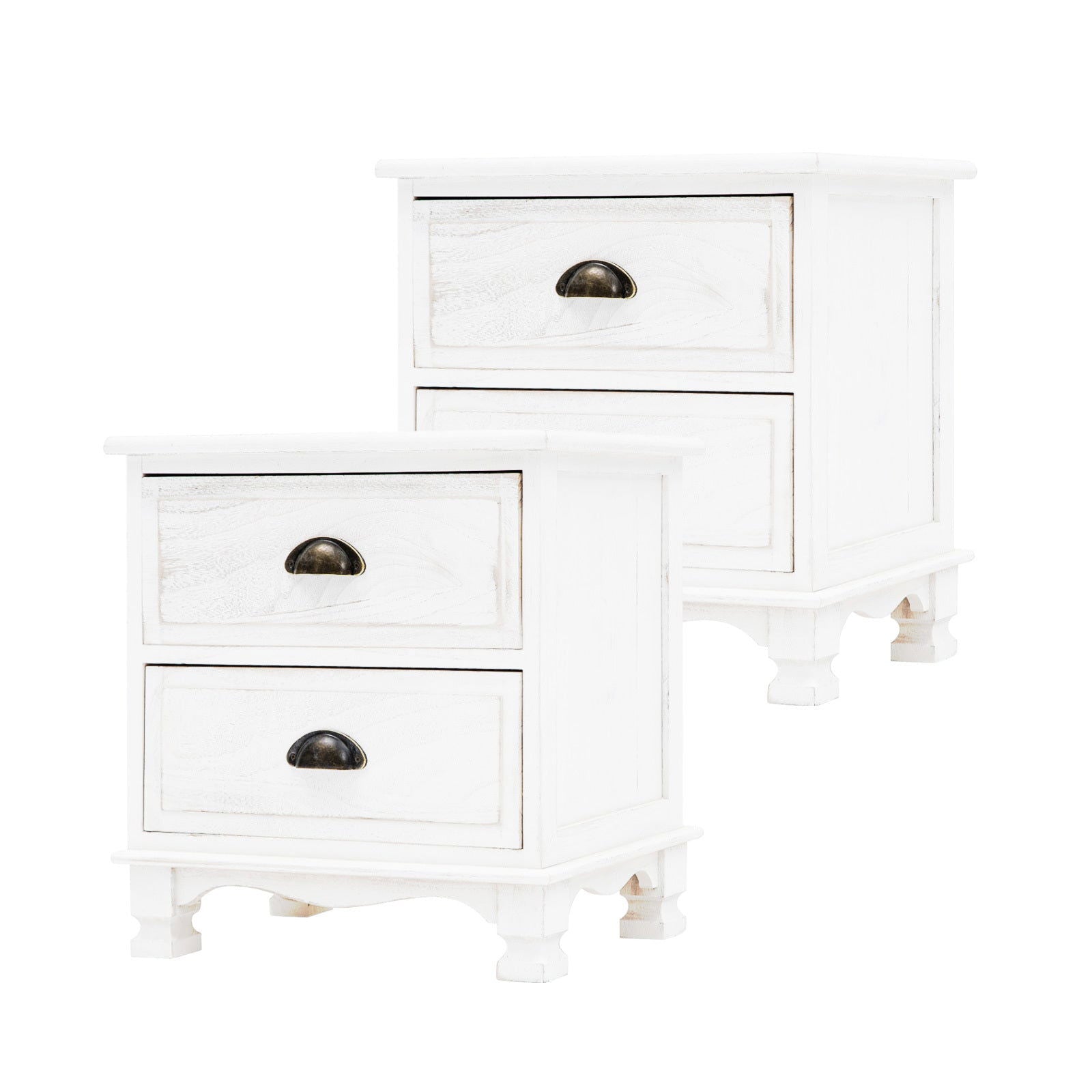 2X Bedside Table 2 Drawer Vintage Side Table Storage Cabinet Bedroom LYDIA WHITE - Cosy Abode