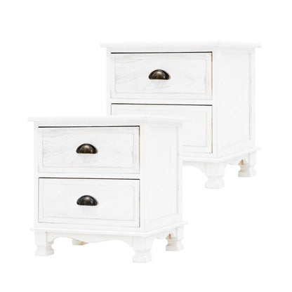 2X Bedside Table 2 Drawer Vintage Side Table Storage Cabinet Bedroom LYDIA WHITE - Cosy Abode