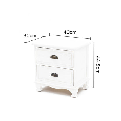 2X Bedside Table 2 Drawer Vintage Side Table Storage Cabinet Bedroom LYDIA WHITE - Cosy Abode