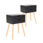 2X Bedside Table 2 Drawer Wood Leg Storage Cabinet Nightstand SUZY BLACK - Cosy Abode