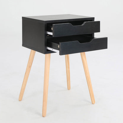 2X Bedside Table 2 Drawer Wood Leg Storage Cabinet Nightstand SUZY BLACK - Cosy Abode
