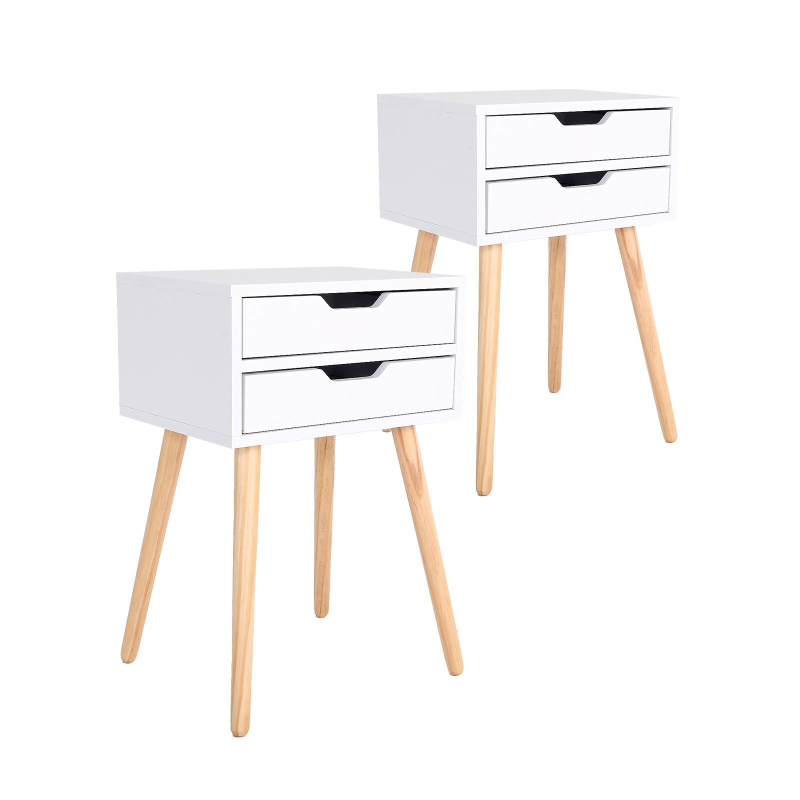 2X Bedside Table 2 Drawer Wood Leg Storage Cabinet Nightstand SUZY WHITE - Cosy Abode