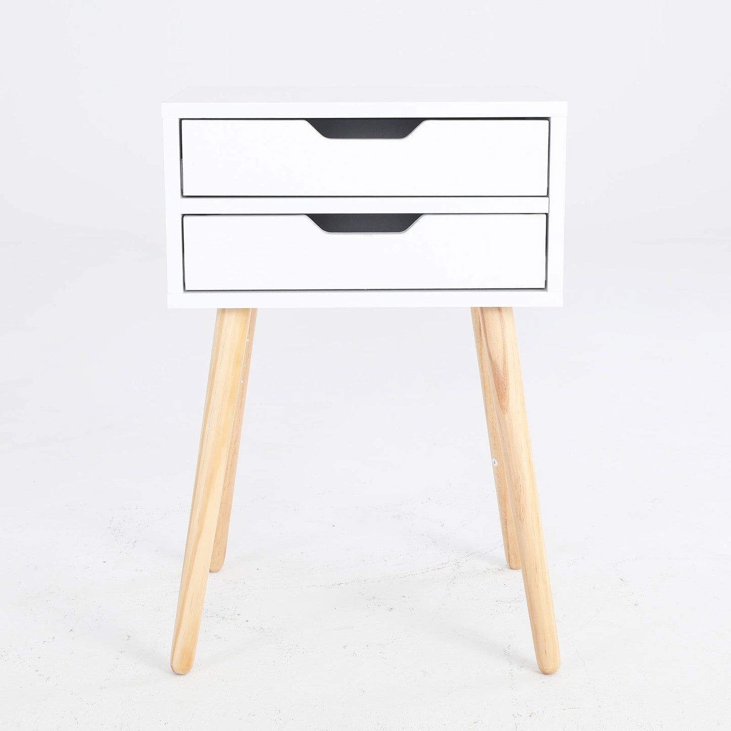 2X Bedside Table 2 Drawer Wood Leg Storage Cabinet Nightstand SUZY WHITE - Cosy Abode