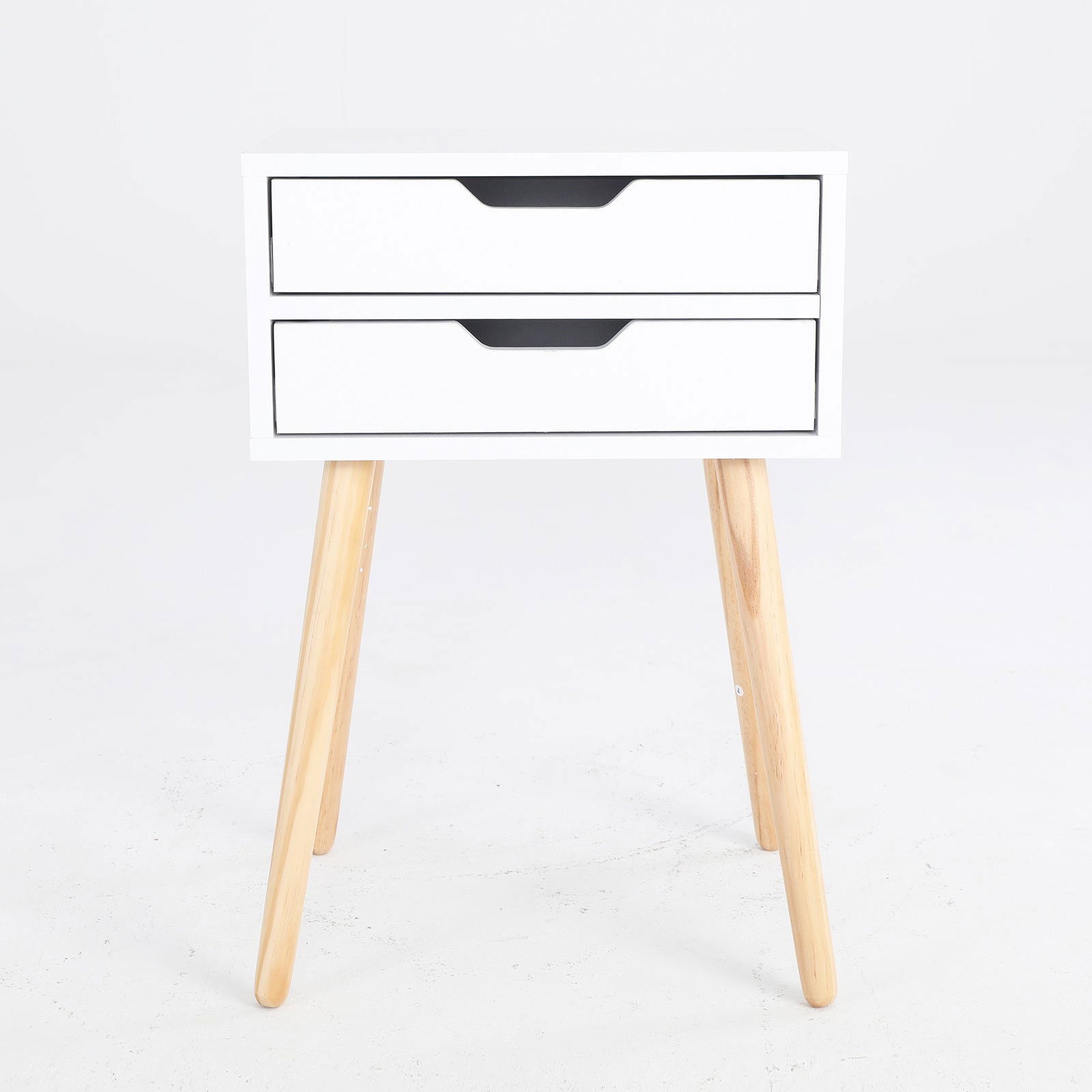 2X Bedside Table 2 Drawer Wood Leg Storage Cabinet Nightstand SUZY WHITE - Cosy Abode