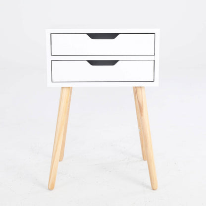 2X Bedside Table 2 Drawer Wood Leg Storage Cabinet Nightstand SUZY WHITE - Cosy Abode