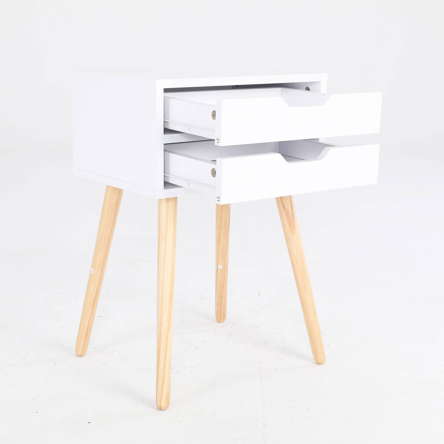 2X Bedside Table 2 Drawer Wood Leg Storage Cabinet Nightstand SUZY WHITE - Cosy Abode