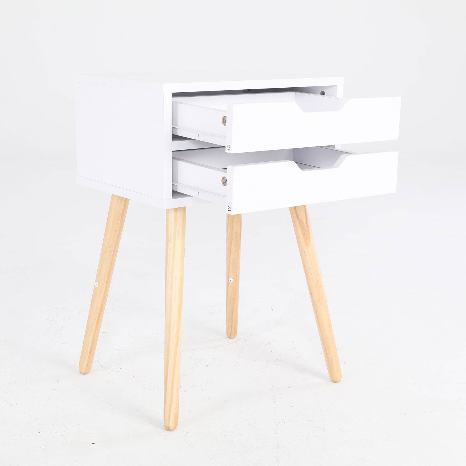 2X Bedside Table 2 Drawer Wood Leg Storage Cabinet Nightstand SUZY WHITE - Cosy Abode
