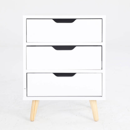 2X Bedside Table 3 Drawer Wood Leg Storage Cabinet Nightstand LACY WHITE - Cosy Abode