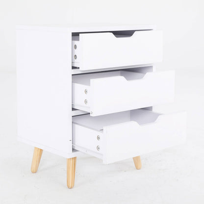 2X Bedside Table 3 Drawer Wood Leg Storage Cabinet Nightstand LACY WHITE - Cosy Abode
