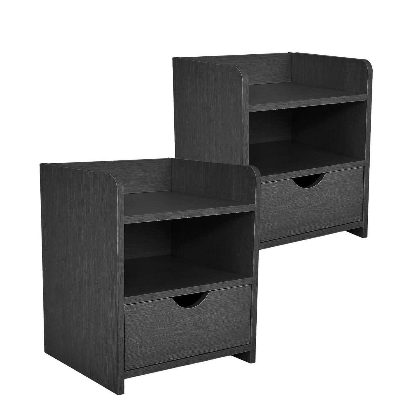 2X Bedside Table Side Storage Cabinet Nightstand Bedroom 1 Drawer 2 Shelf LARK BLACK - Cosy Abode