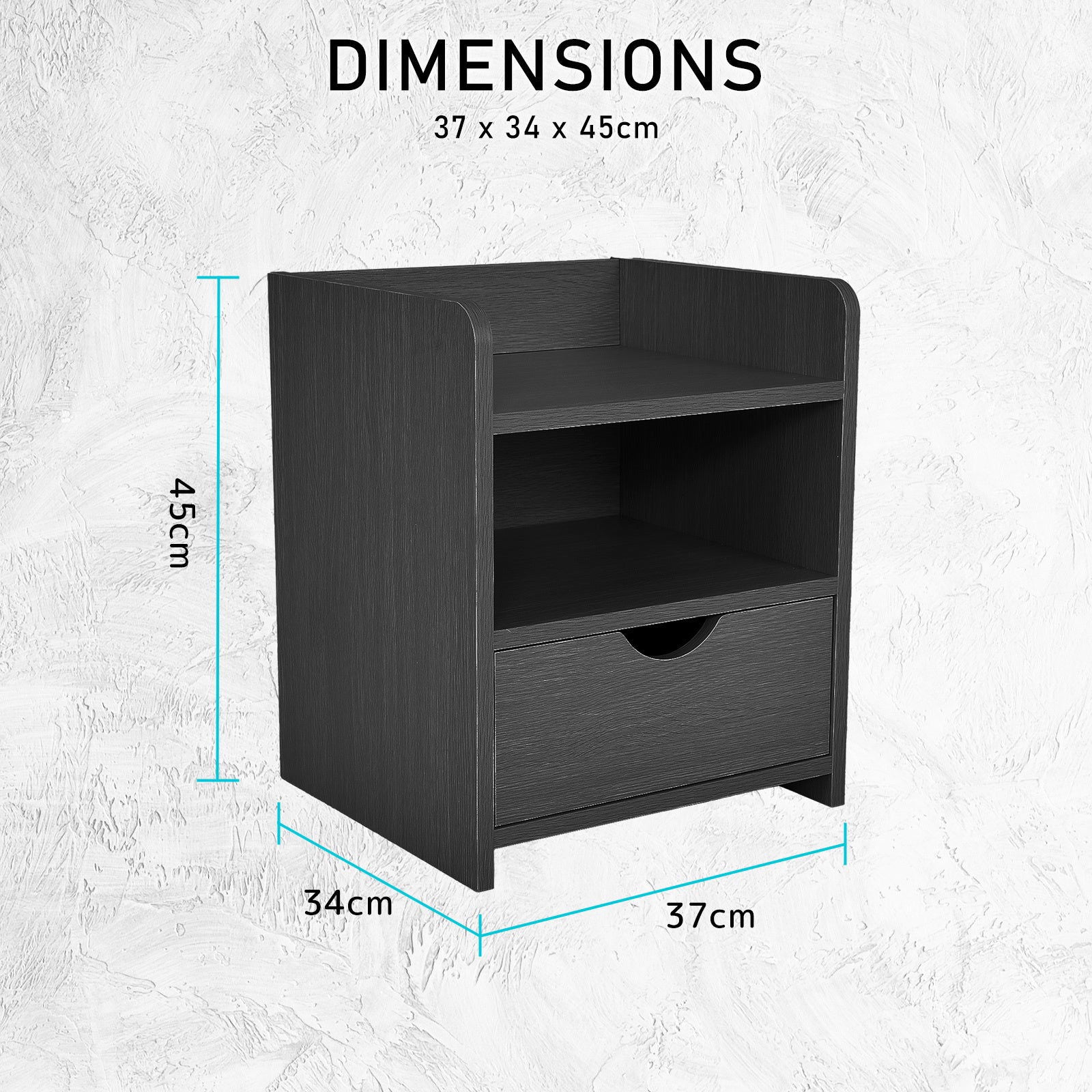 2X Bedside Table Side Storage Cabinet Nightstand Bedroom 1 Drawer 2 Shelf LARK BLACK - Cosy Abode