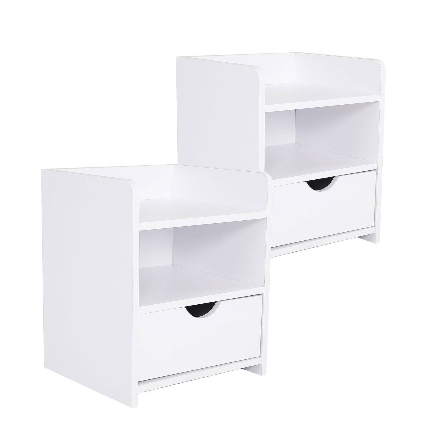 2X Bedside Table Side Storage Cabinet Nightstand Bedroom 1 Drawer 2 Shelf LARK WHITE - Cosy Abode