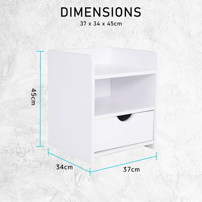 2X Bedside Table Side Storage Cabinet Nightstand Bedroom 1 Drawer 2 Shelf LARK WHITE - Cosy Abode