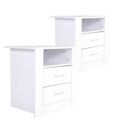 2X Bedside Table Side Storage Cabinet Nightstand Bedroom 2 Drawer 1 Shelf ZURI WHITE - Cosy Abode