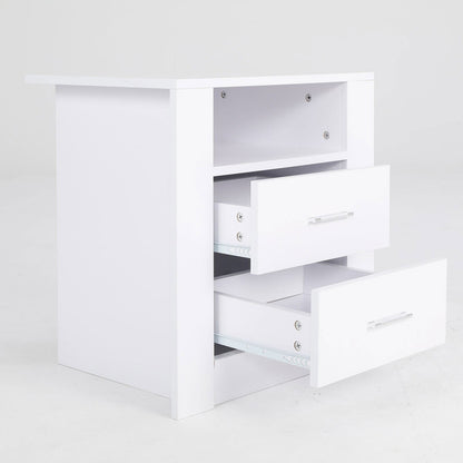 2X Bedside Table Side Storage Cabinet Nightstand Bedroom 2 Drawer 1 Shelf ZURI WHITE - Cosy Abode