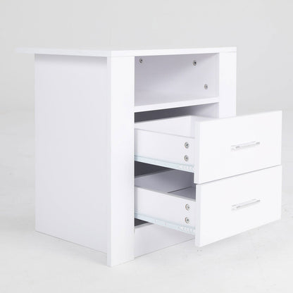 2X Bedside Table Side Storage Cabinet Nightstand Bedroom 2 Drawer 1 Shelf ZURI WHITE - Cosy Abode
