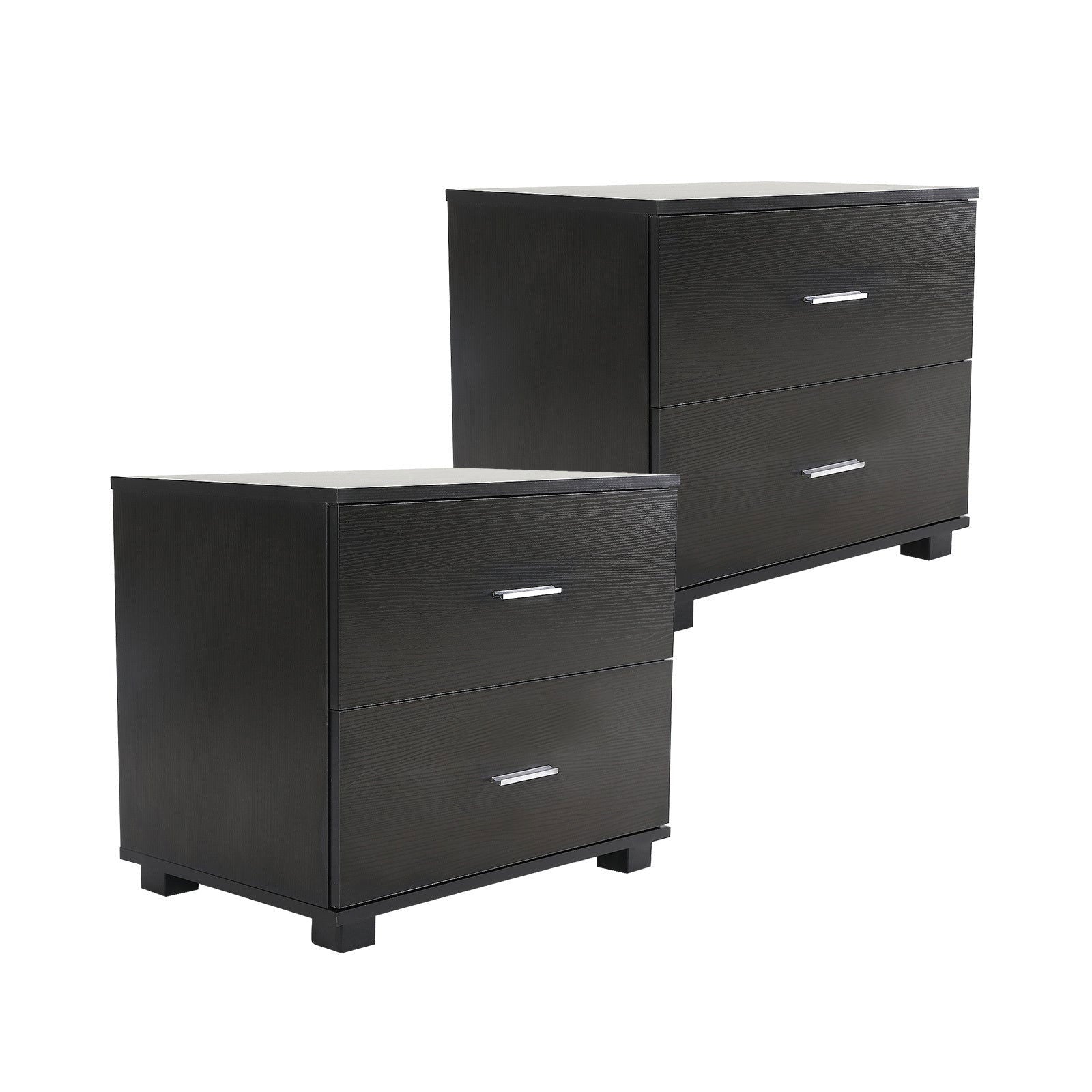 2X Bedside Table Side Storage Cabinet Nightstand Bedroom 2 Drawer ETTA BLACK - Cosy Abode